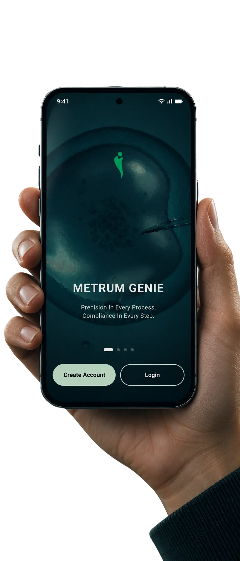 Metrum Genie app welcome screen on a phone